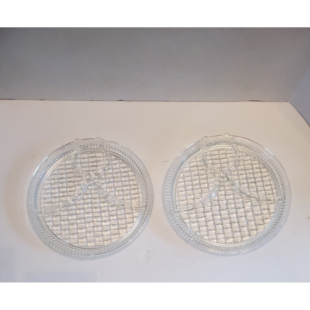 Basket Weave Divided Glass Snack Plates, Set of 2, Vintage, 1940's, Paden...